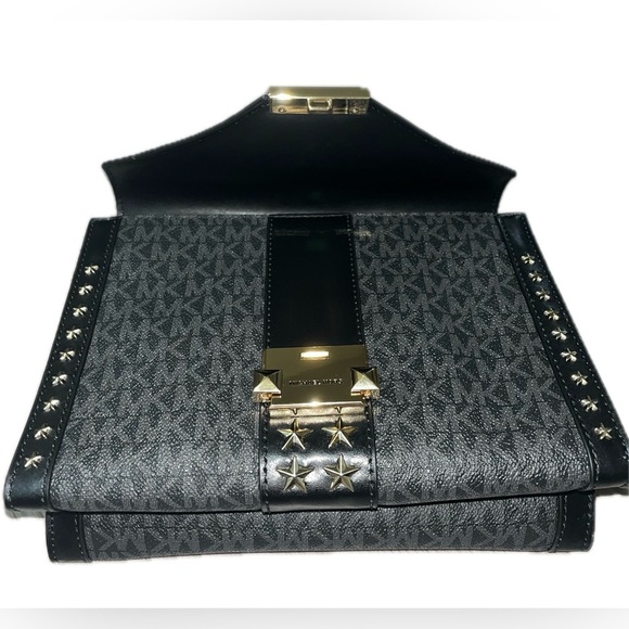 Michael Kors Whitney Large Star Embellished Logo Shoulder Bag, Black & Gold - Picture 11 of 16